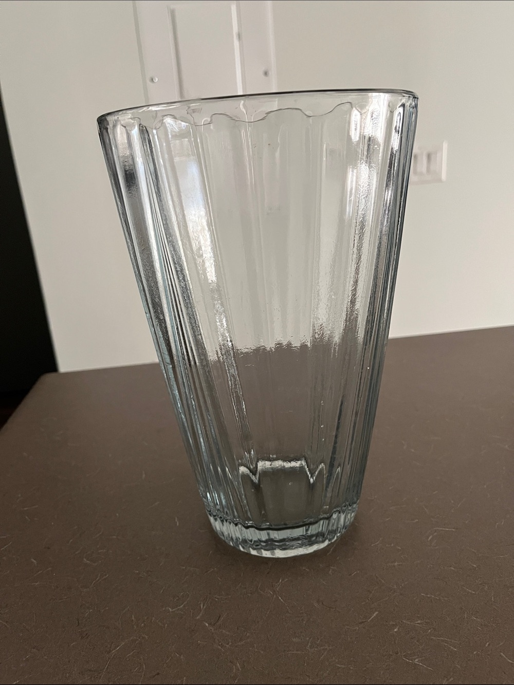 Vtg Clear Ribbed Glass Vase - 10”x6”